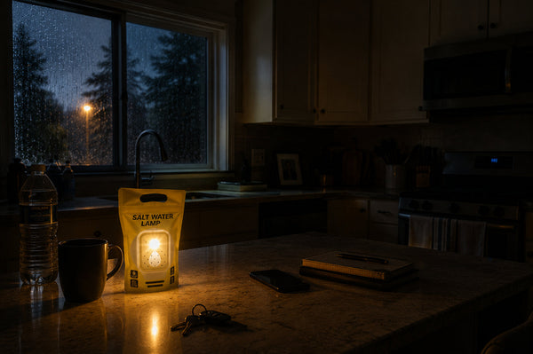 Kitchen power outage — Salt Water Lamp on counter